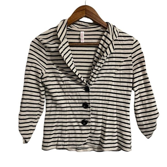 Xhilaration Womens Black Striped Roll Tab Sleeve Button Semi Cropped Blazer XS - Picture 1 of 6